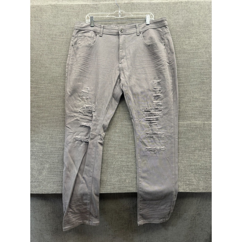 Rebel Minds Straight Jeans Mens 40x32 Gray Denim Distressed Mid Rise 5 Pockets